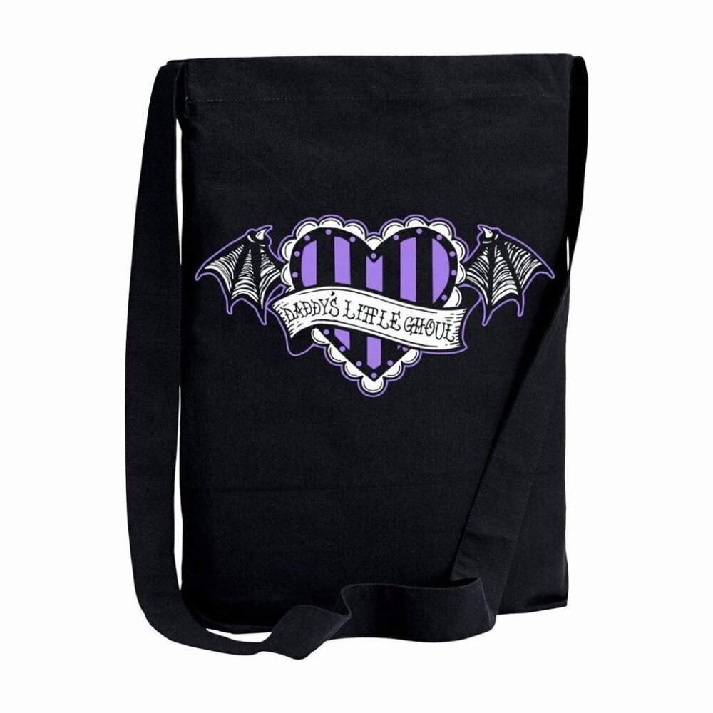 Too Fast ✦ Daddy’s Little Ghoul Sling Tote ✦ Black Canvas w/ Purple Trim NWT